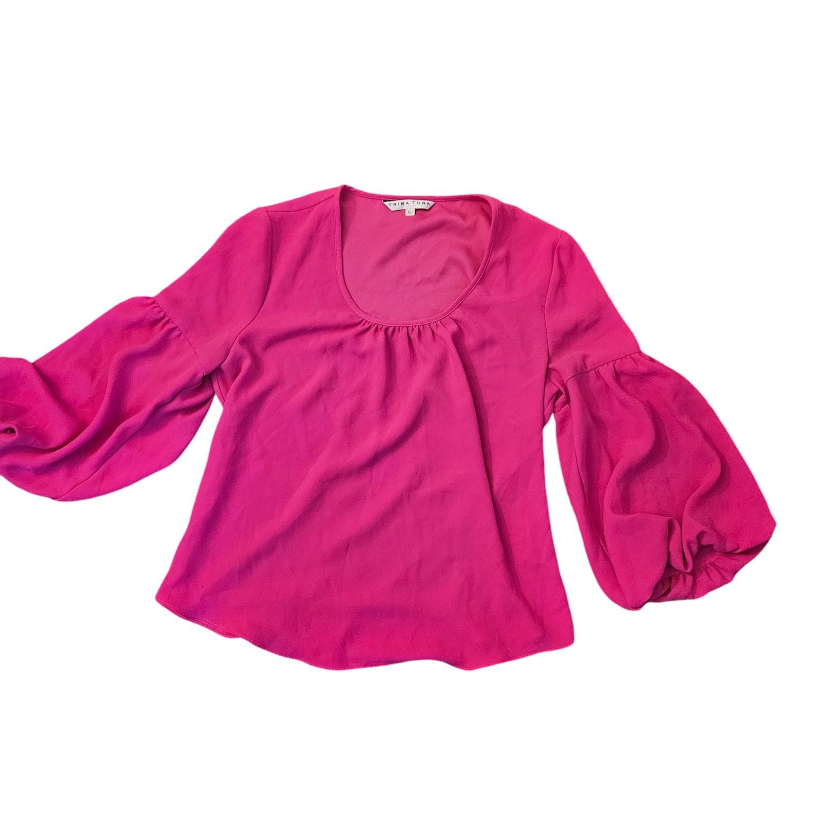 Designer Trina Turk Hot Pink Balloon Sleeve Blouse - Size L Size L / US 10 / IT 46 - 1 Thumbnail