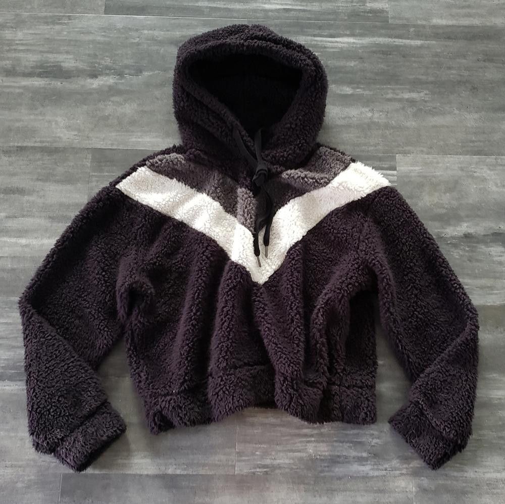 Designer Black White Chevron Striped Rewash Teddy Hoodie Size XL / US 12-14 / IT 48-50 - 1 Thumbnail