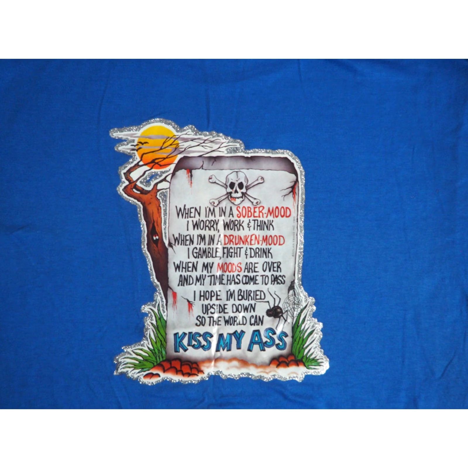 Hanes VTG 70s 80s Hanes Text Joke Tombstone Skull Humor 50/50 Blue Tee T-Shirt Mens L Size US L / EU 52-54 / 3 - 6 Thumbnail