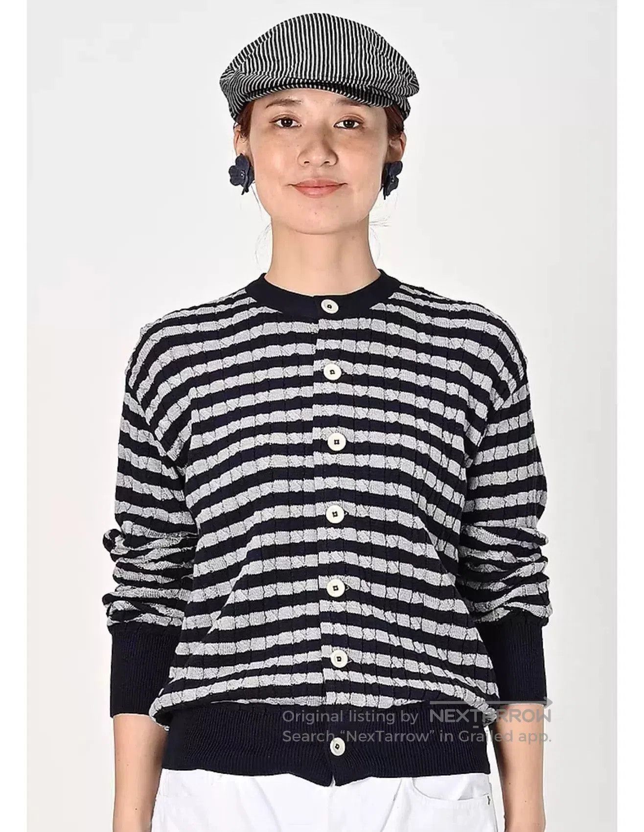 45rpm Blue Striped Cotton Knit Cardigan. Size M / US 6-8 / IT 42-44 - 2 Thumbnail
