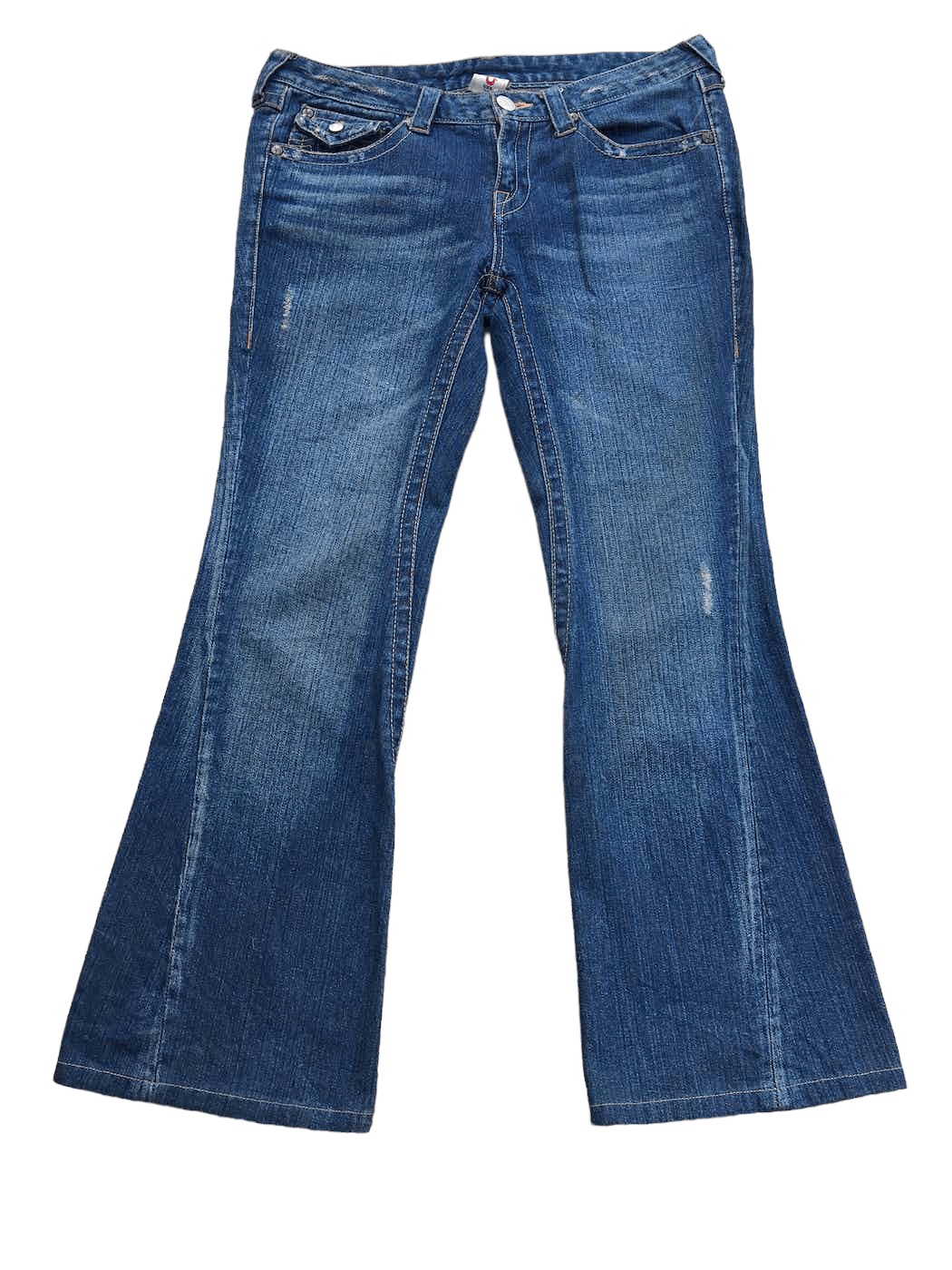 image of Flare True Religion Section 503 Distressed Jeans in Blue Black, Women's (Size 36)