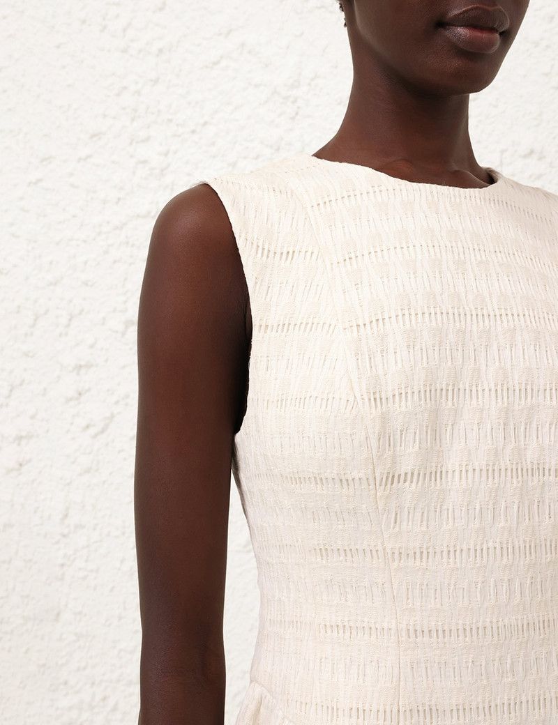 Zimmermann oc11z0226 Illuminate Textured Midi Dress In Cream Size L / US 10 / IT 46 - 4 Thumbnail
