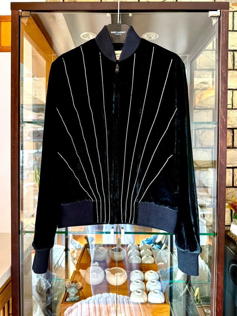 Saint Laurent Paris Saint Laurent Velvet Bomber Jacket wit