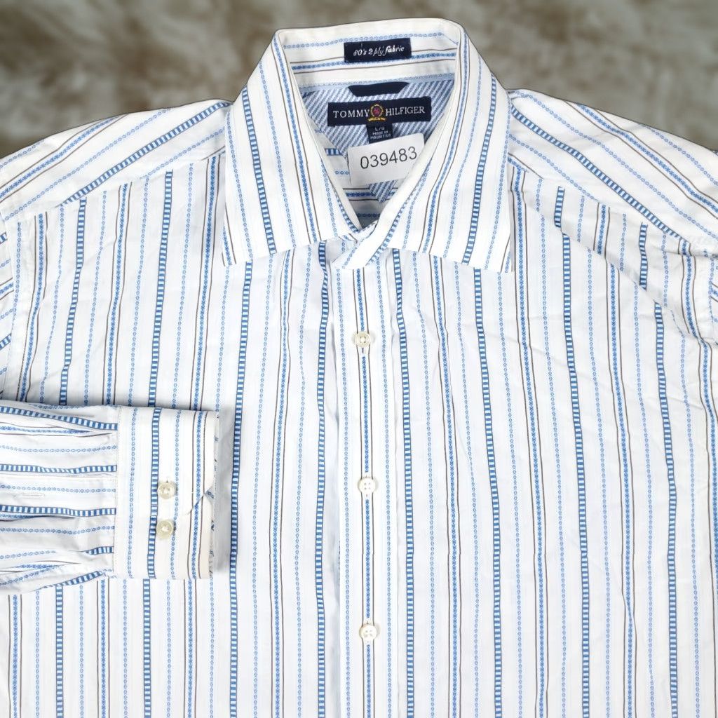 Tommy Hilfiger Tommy Hilfiger Button-Up Shirt Mens Large Blue Striped Casual Long Sleeve Classic Size US L / EU 52-54 / 3 - 1 Thumbnail