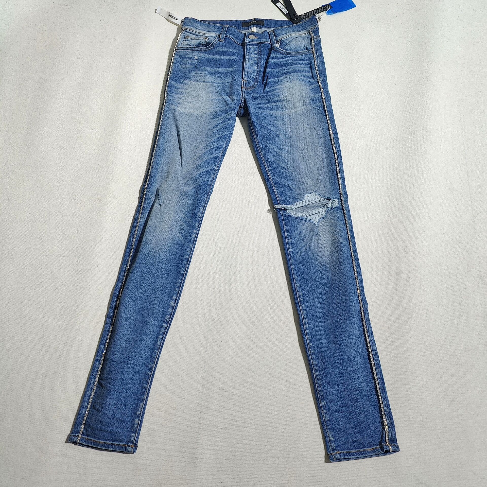 Amiri blue distressed jeans with rhinestone details Size US 29 - 1 Thumbnail
