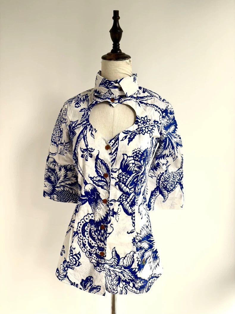 Vivienne Westwood Vivienne Westwood Blue Floral Heart Cutout Shirt Size US M / EU 48-50 / 2 - 1 Thumbnail