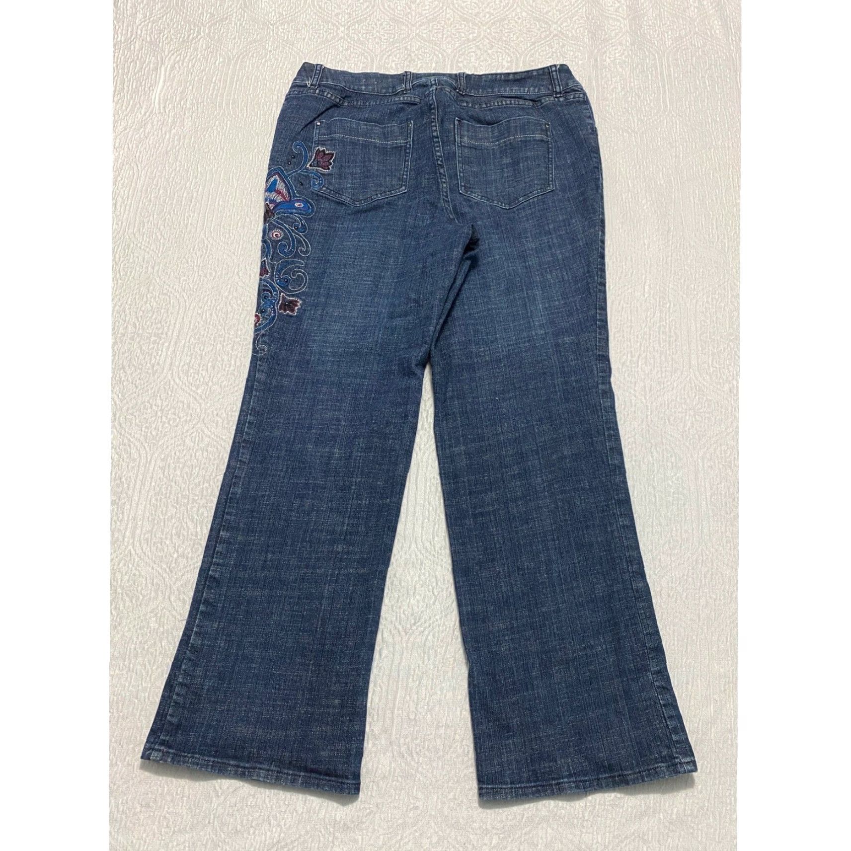 Denime Venezia Women's Jeans Denim Bootcut Embroidered Size 18 Dark Wash Average Inseam 31 in Five Pocket Design Comfort Stretch Size 40" / US 18 - 3 Thumbnail