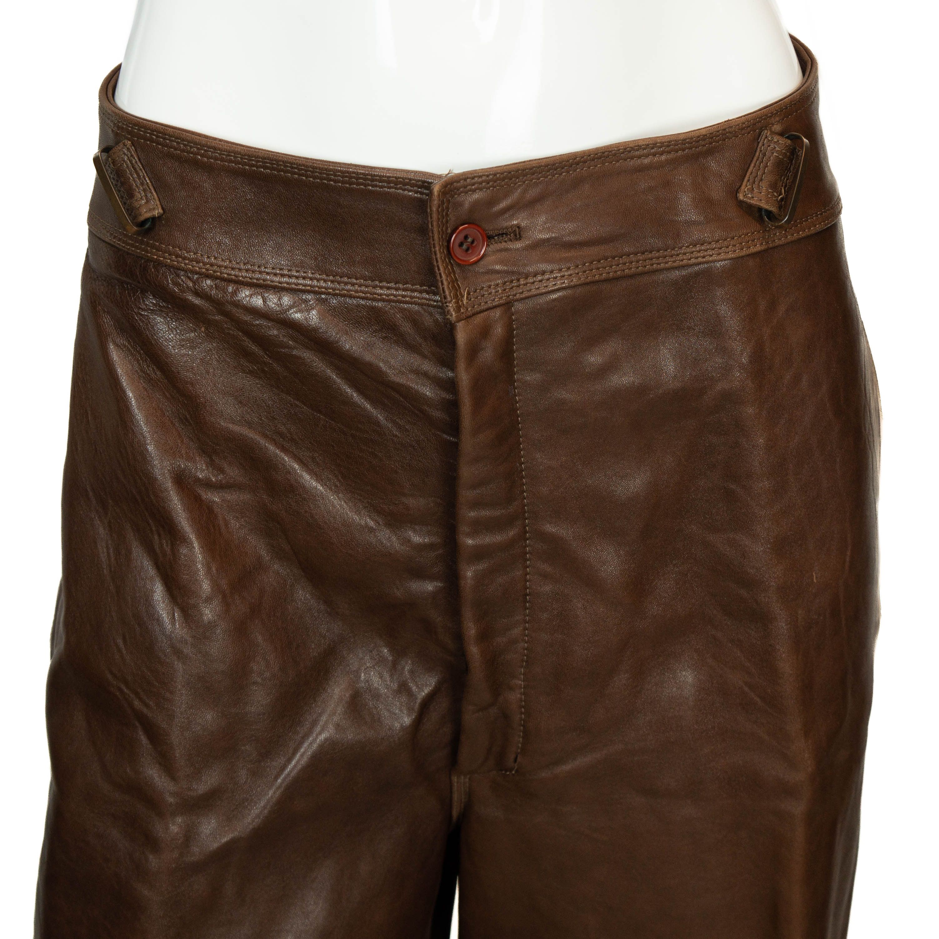 Versace × Vintage GIANNI VERSACE Brown Leather Women Pants Vintage 80s 90s Size 26" / US 2 / IT 38 - 3 Thumbnail
