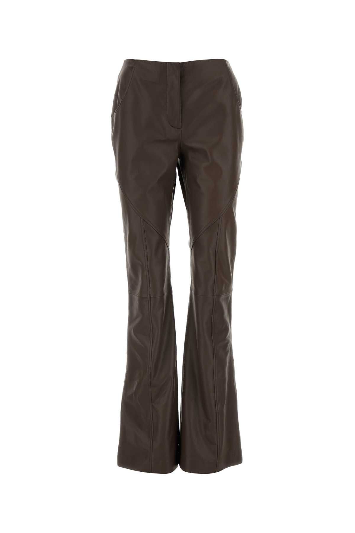 image of Alberta Ferretti Chocolate Leather Pant in Brown, Women's (Size 27)