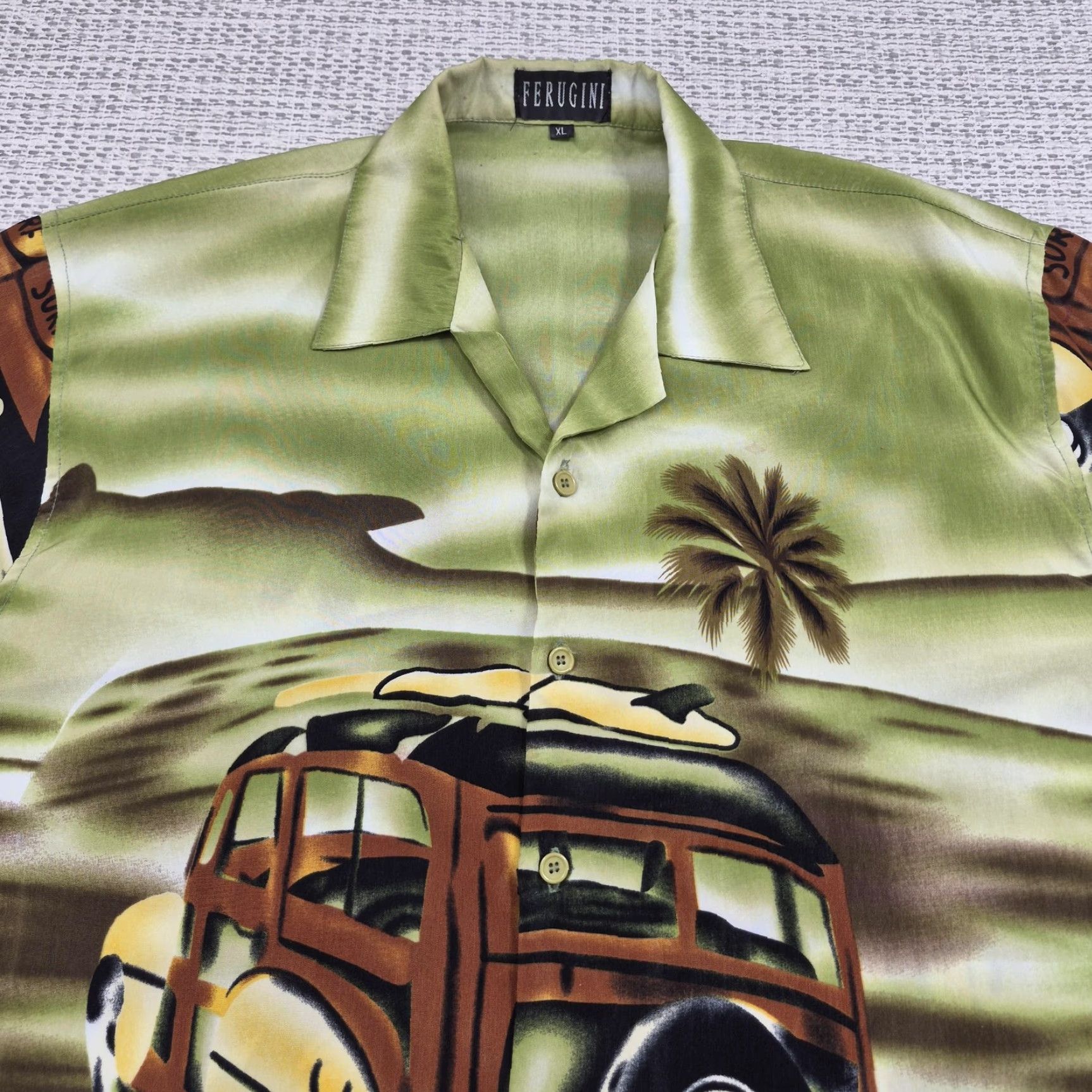 ALOHAS VINTAGE Ferugini! Hawaiian Button Up Shirt Mens XL Green Floral Surf Wagon Aloha Shirt Size US XL / EU 56 / 4 - 4 Thumbnail