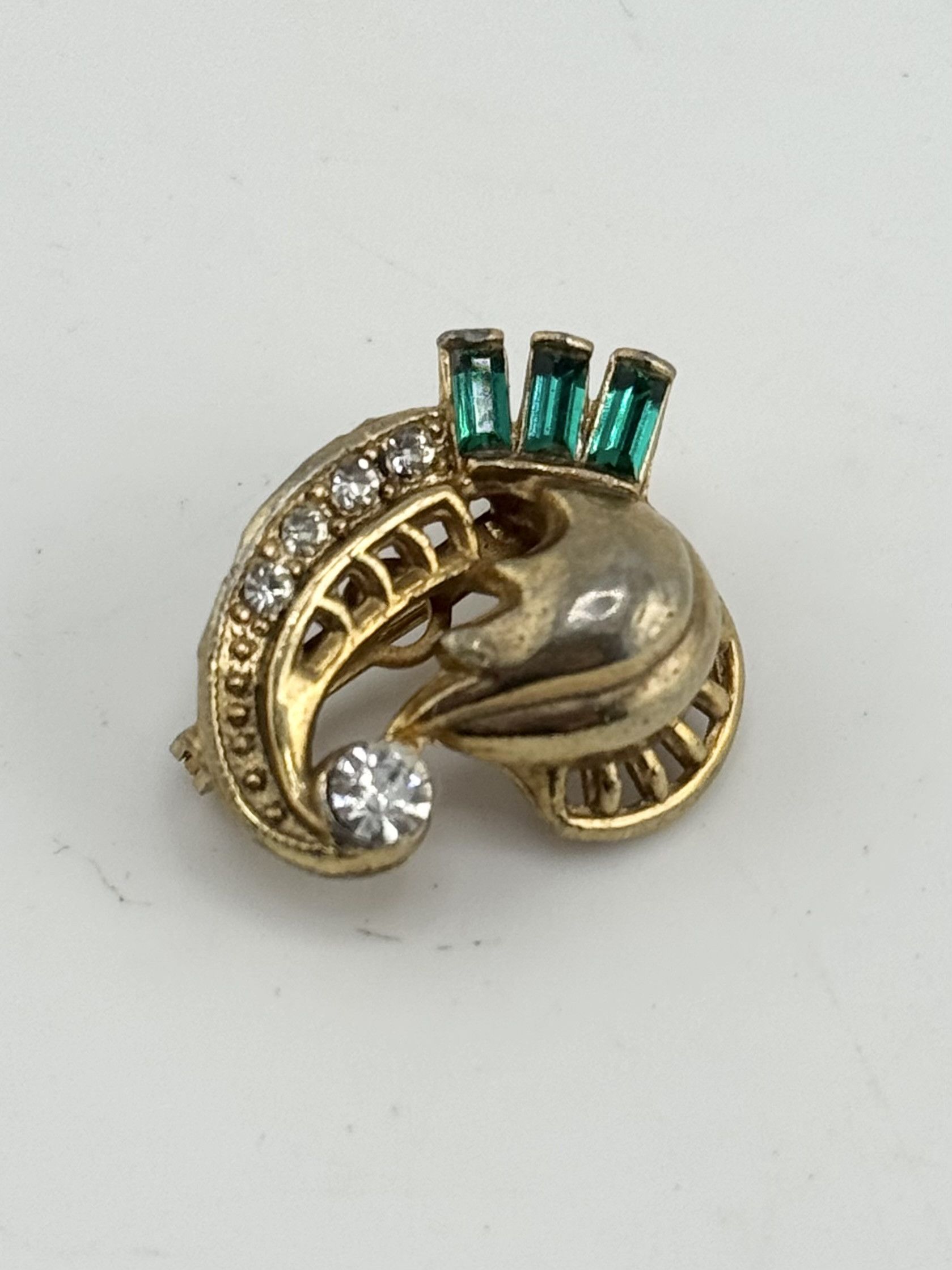 Vintage Estate vintage gold green rhinestone brooch pin Size ONE SIZE - 3 Thumbnail