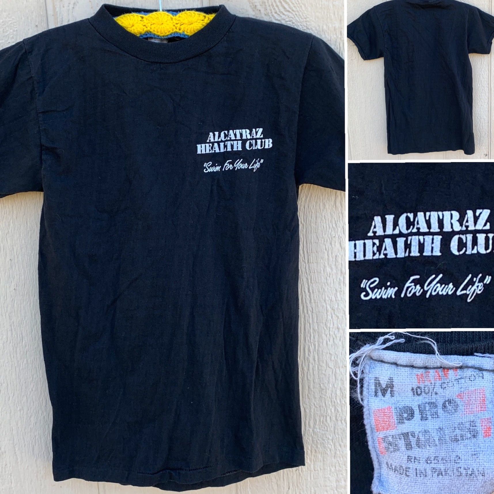 Vintage VINTAGE Pro Stars Alcatraz Health Club Swim For Your Life T Shirt M Unisex Short Sleeve Graphic Tee 1980s Black 100% Cotton Size US M / EU 48-50 / 2 - 3 Thumbnail