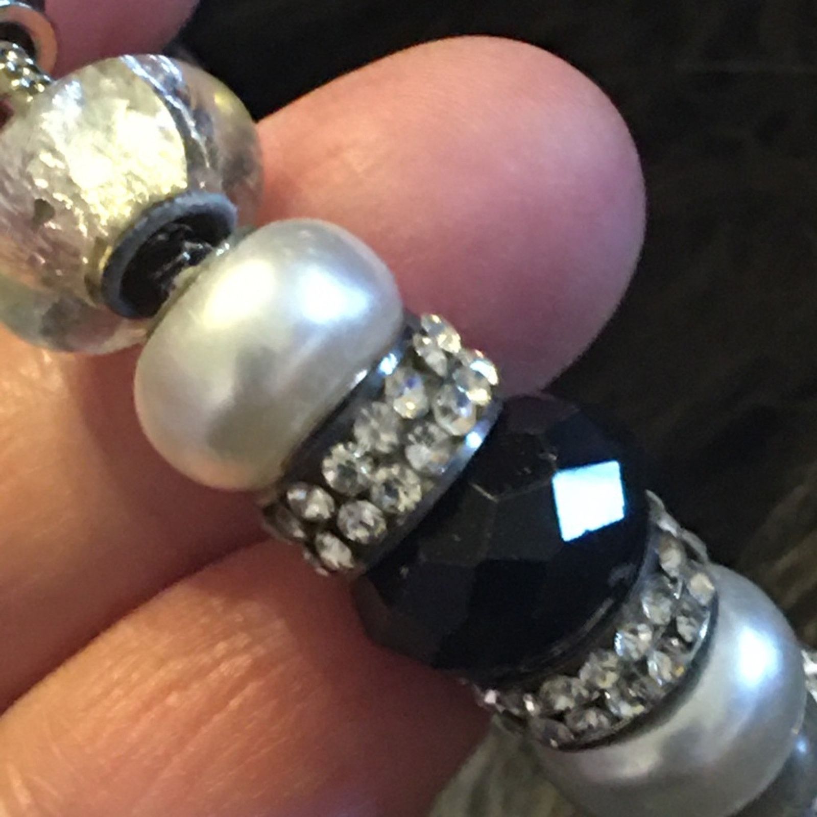 Jewelry Bling black & white silver tone charm bracelet Size ONE SIZE - 7 Thumbnail