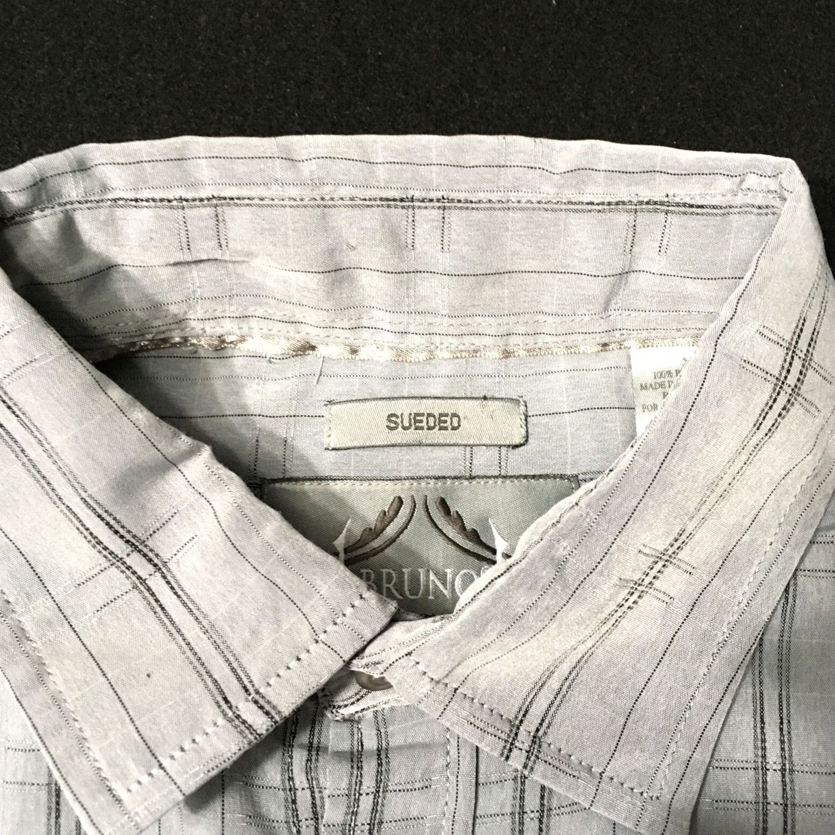 Vintage Bruno Shirt Italy gray XL Mens Long Sleeve Button-Up Collared Striped Suede Microfiber Casual Workwear Autumn Winter 2010s Size US XL / EU 56 / 4 - 2 Thumbnail