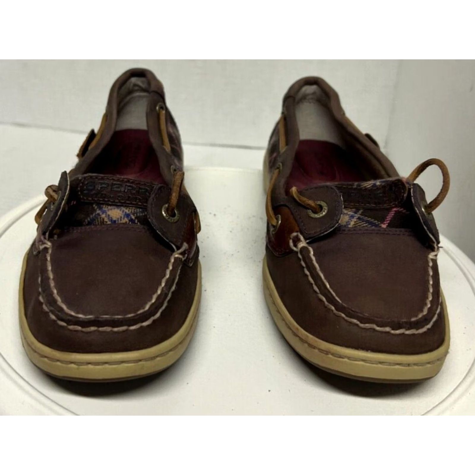 Sperry Sperry Top Sider Women 6.5 37 Brown Plaid Boat Shoe Leather Fabric 9101957 1 Eye Leather Laces Boyt Shoe Size M / US 6-8 / IT 42-44 - 2 Thumbnail