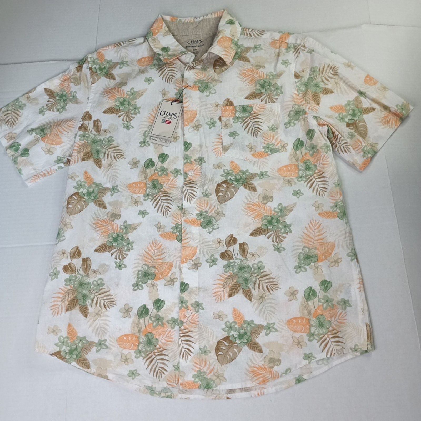 Chaps Chaps Seacoast Linen Woven Shirt Men's L Khaki Floral Print Size US L / EU 52-54 / 3 - 1 Thumbnail