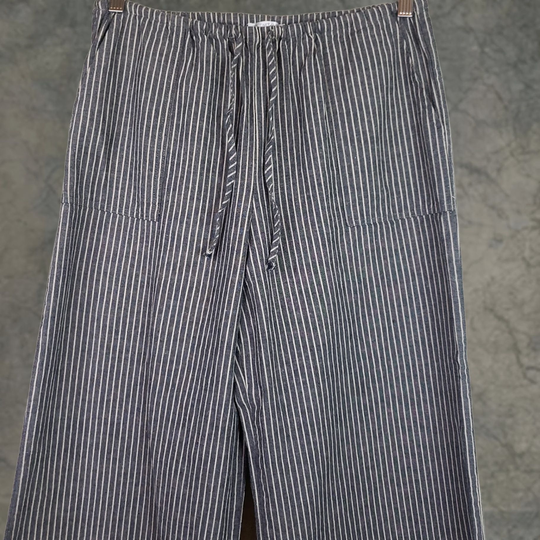 Vintage Shop Neighbor Pants Women's S Wide Leg Linen Blend Drawstring Striped Boho Beach Festival Pins Bohemian Casual Size 28" / US 6 / IT 42 - 1 Thumbnail