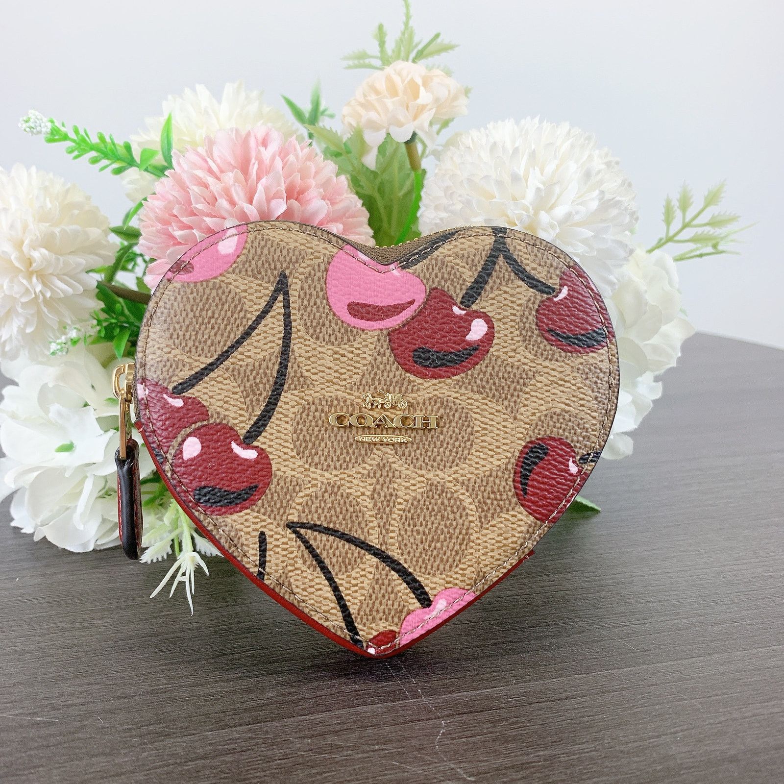 Coach Coach CZ476 Heart Coin Case In Signature Canvas Cherry Print Size ONE SIZE - 1 Thumbnail