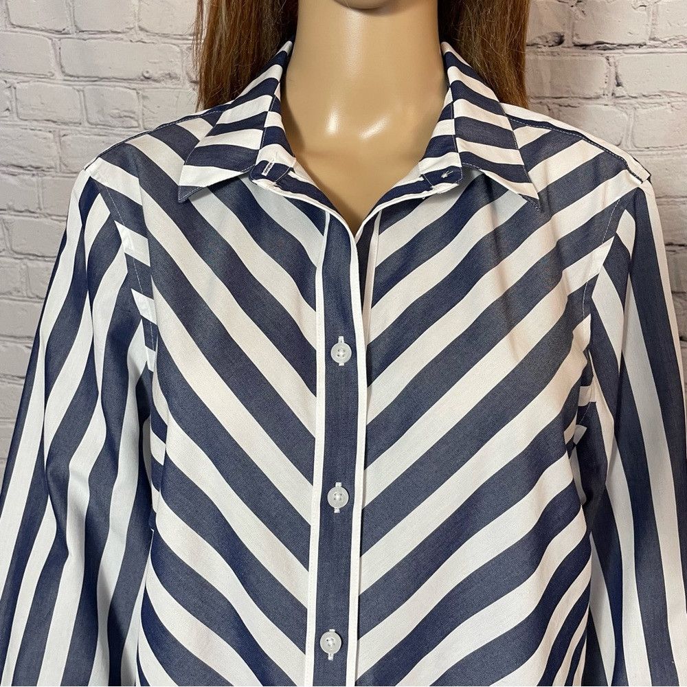 Chicos New Chico's No-Iron Cotton Striped Stain Shield Shirt Size Size L / US 10 / IT 46 - 6 Thumbnail