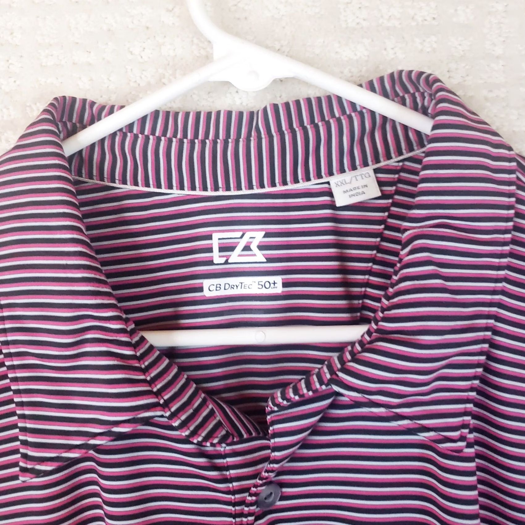 Cutter & Buck Cutter & Buck CB Dry Tec Polo Shirt Black Gray Pink Striped Men 2XL Adult Regular Short Sleeve Size US XXL / EU 58 / 5 - 4 Thumbnail