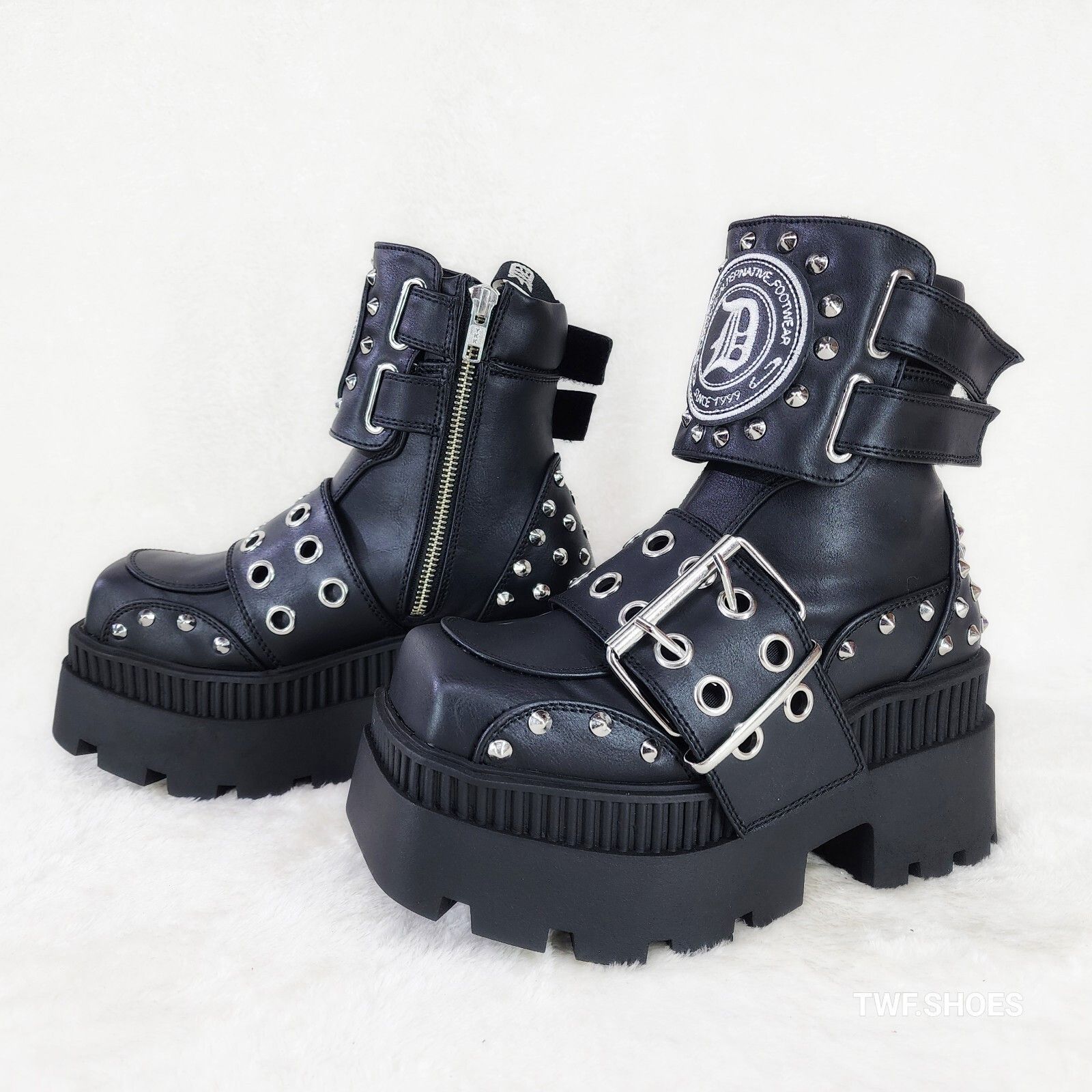 Other Wicked Wrath 58 Square Toe Goth Lace Up Big Buckle Strap Ank Size US 9 / IT 39 - 8 Thumbnail