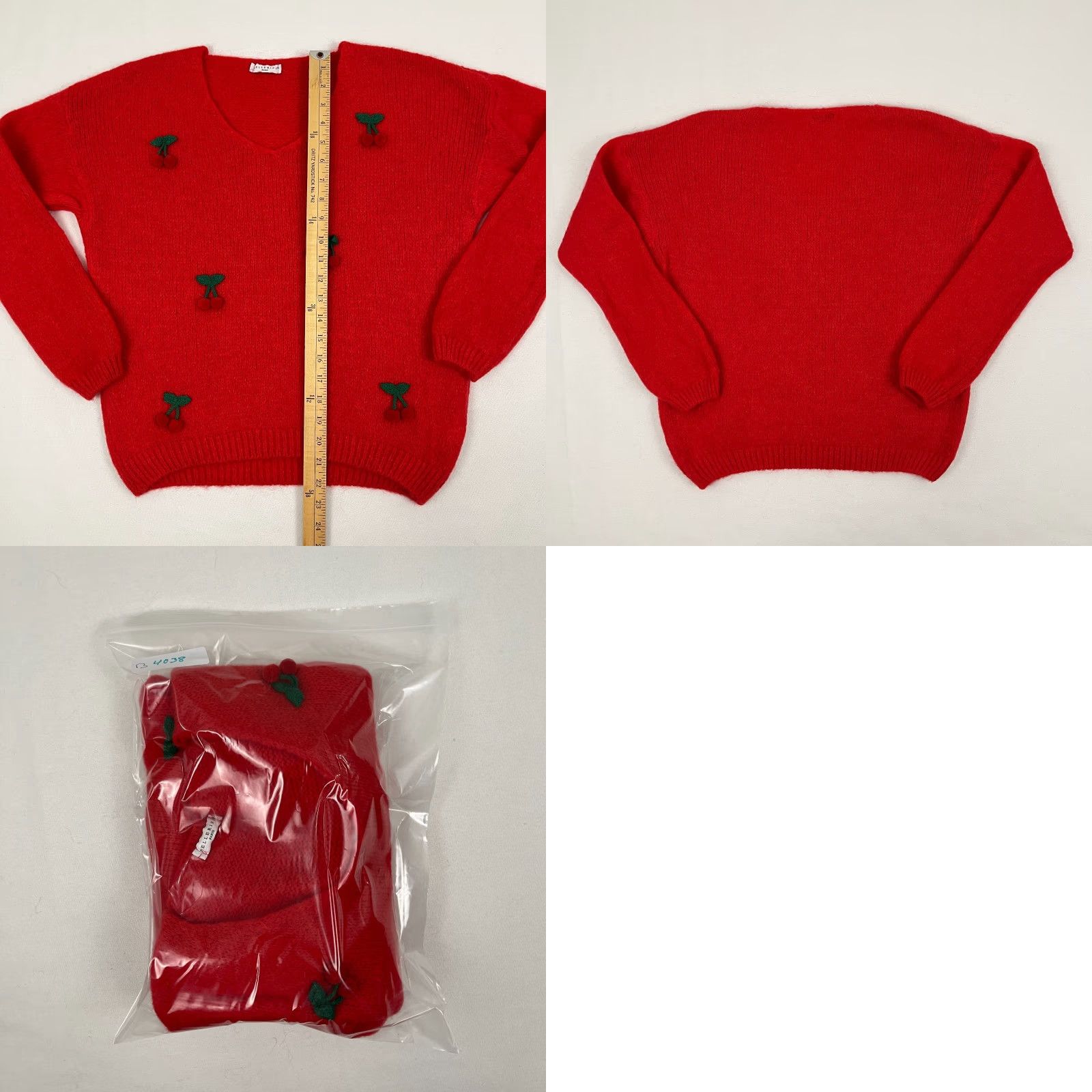 Vintage Bellerina Sweater Women M Red Paris Crop Cherries Mohair Wool Blend Jumper Size M / US 6-8 / IT 42-44 - 8 Thumbnail