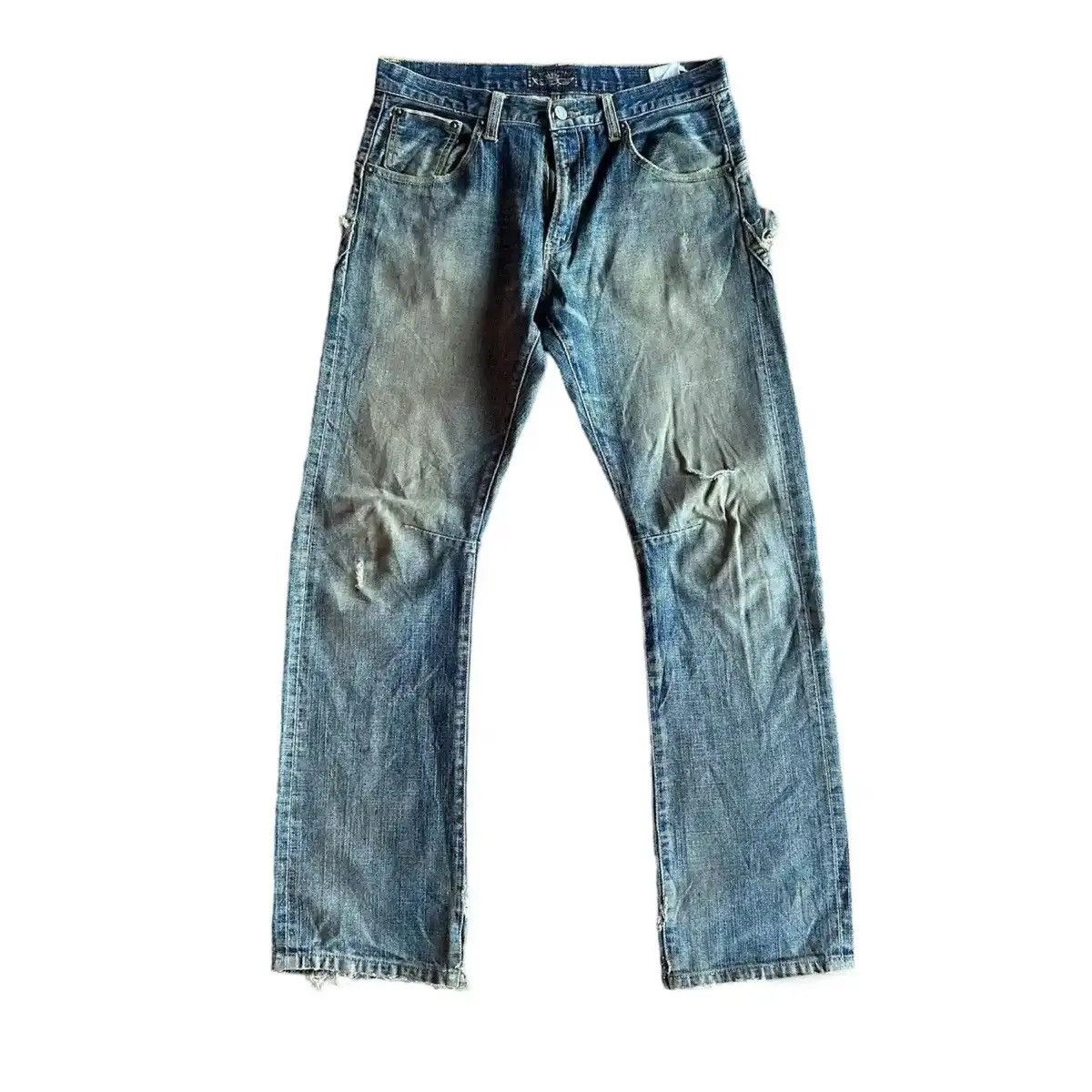 Self Edge RARE💥REDLINE JAPANESE VTG JEAN RIPPED MUDWASH DENIM PANTS Size US 31 - 1 Thumbnail