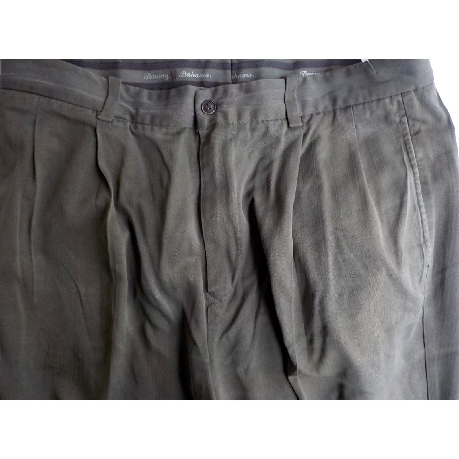 Tommy Bahama VINTAGE Tommy Bahama Pants Dress Silk Pleated Front Army Green 36x27 Cuffed Mens Size US 36 / EU 52 - 4 Thumbnail