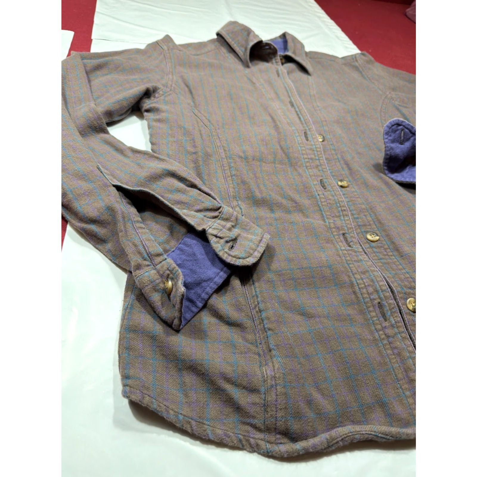 Vintage Stormy Kromer Shirt Plaid Purple Brown Flannel Long Sleeve Button Pockets Womens Size S / US 4 / IT 40 - 3 Thumbnail