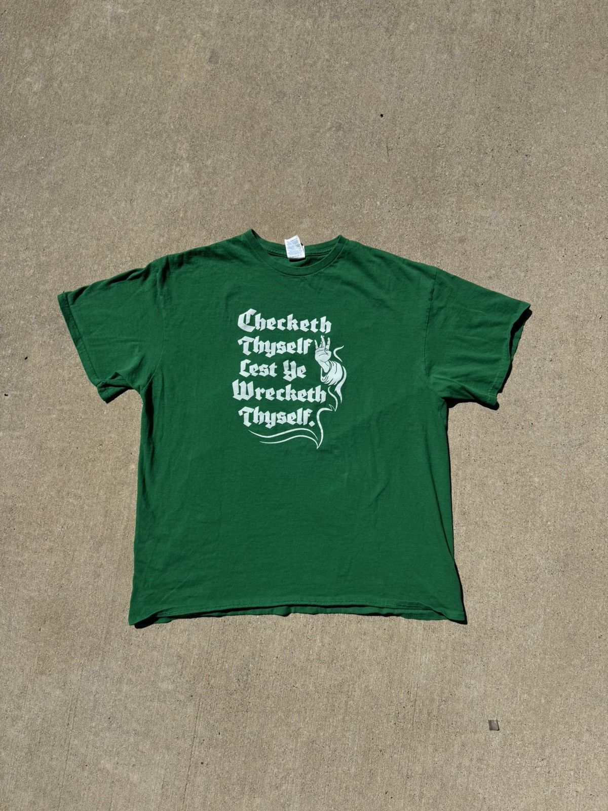 Vintage 2000s Green "Checketh Thyself Lest Ye Wrecketh Thyself" tee Size US XL / EU 56 / 4 - 3 Thumbnail
