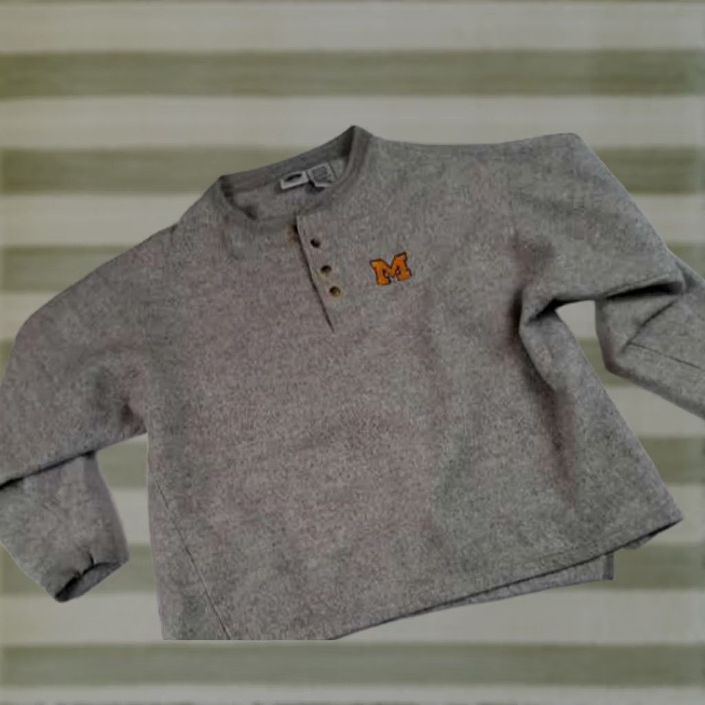 Vintage Pro Edge Sweatshirt, Michigan University, Gray, XL, Fleece, Pullover, 1/4 Button, Sweatshirt, Men, Block M Patch, All Seasons, Warm-Up, Good Condition Size US XL / EU 56 / 4 - 1 Thumbnail