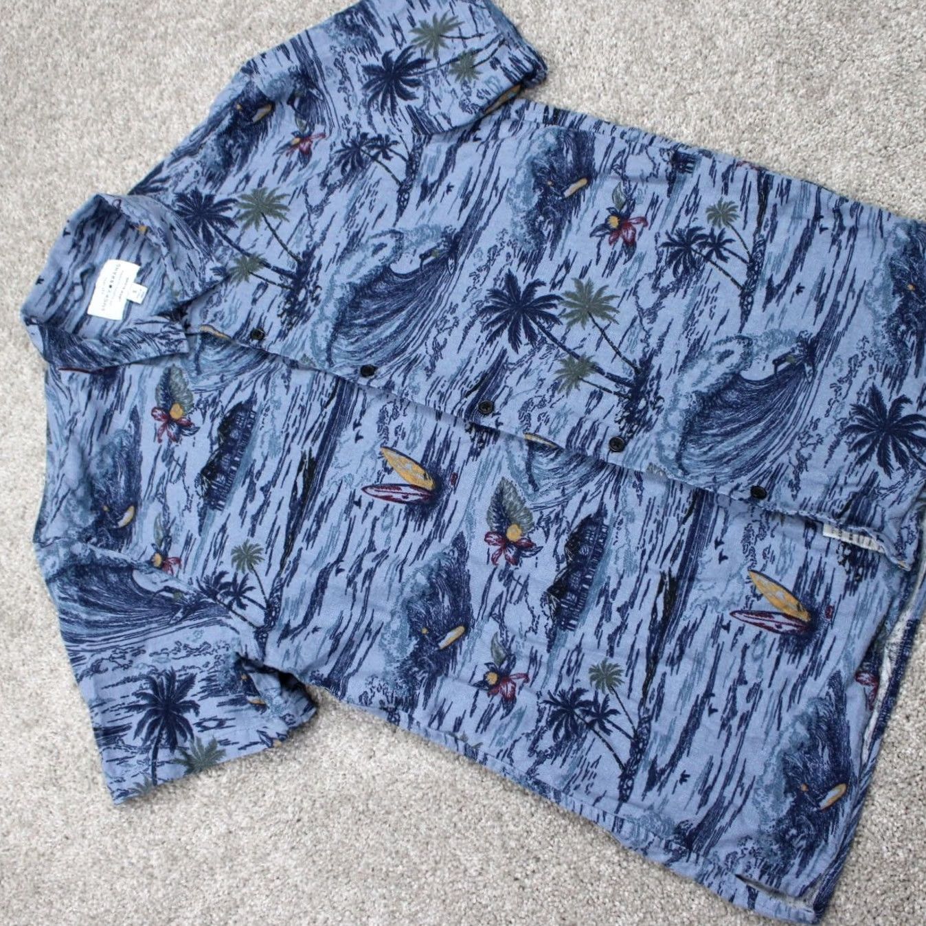 Lucky Brand Lucky Brand AOP Camp Shirt Mens Small Blue Linen/Viscose Blend S/S Loop Collar Shirt Size US S / EU 44-46 / 1 - 6 Thumbnail