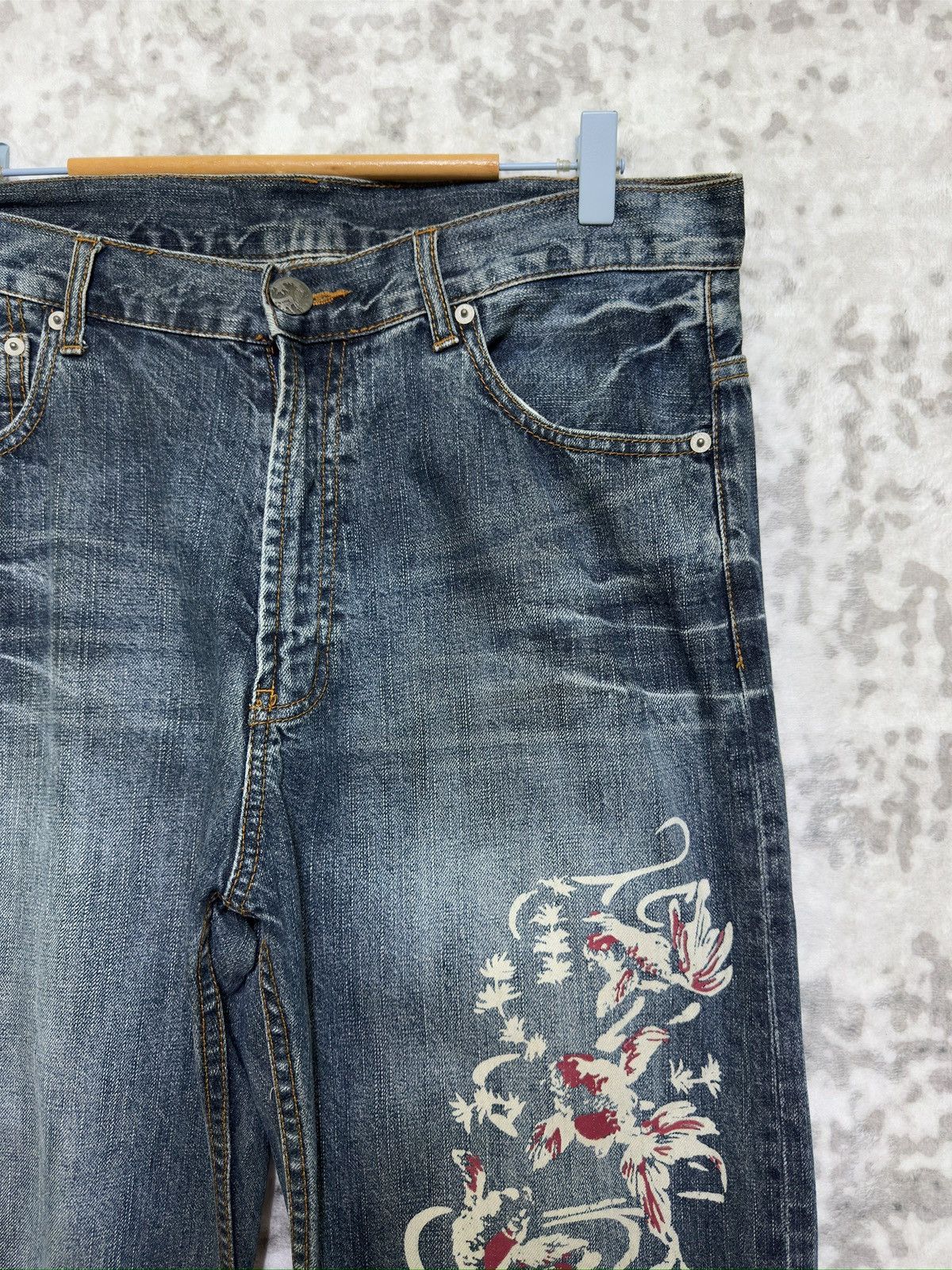 Japanese Brand Rare Japan Traditional Koi Acid Wash Printed Denim Pants Size US 34 / EU 50 - 5 Thumbnail
