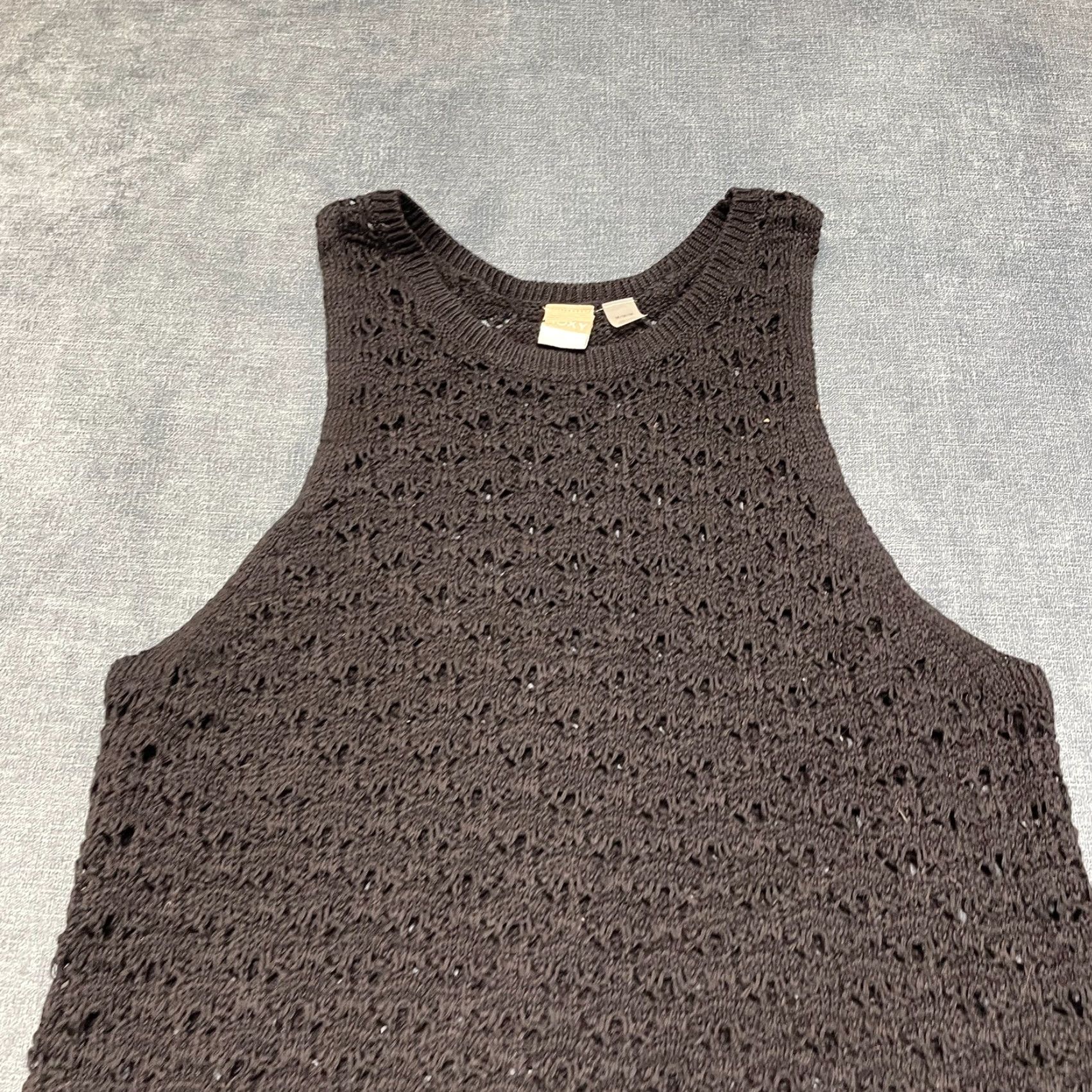 Vintage ROXY Crochet Knit Tank Top Womens M Black Round Neck Sleeveless Casual Winter Sweater Size M / US 6-8 / IT 42-44 - 4 Thumbnail