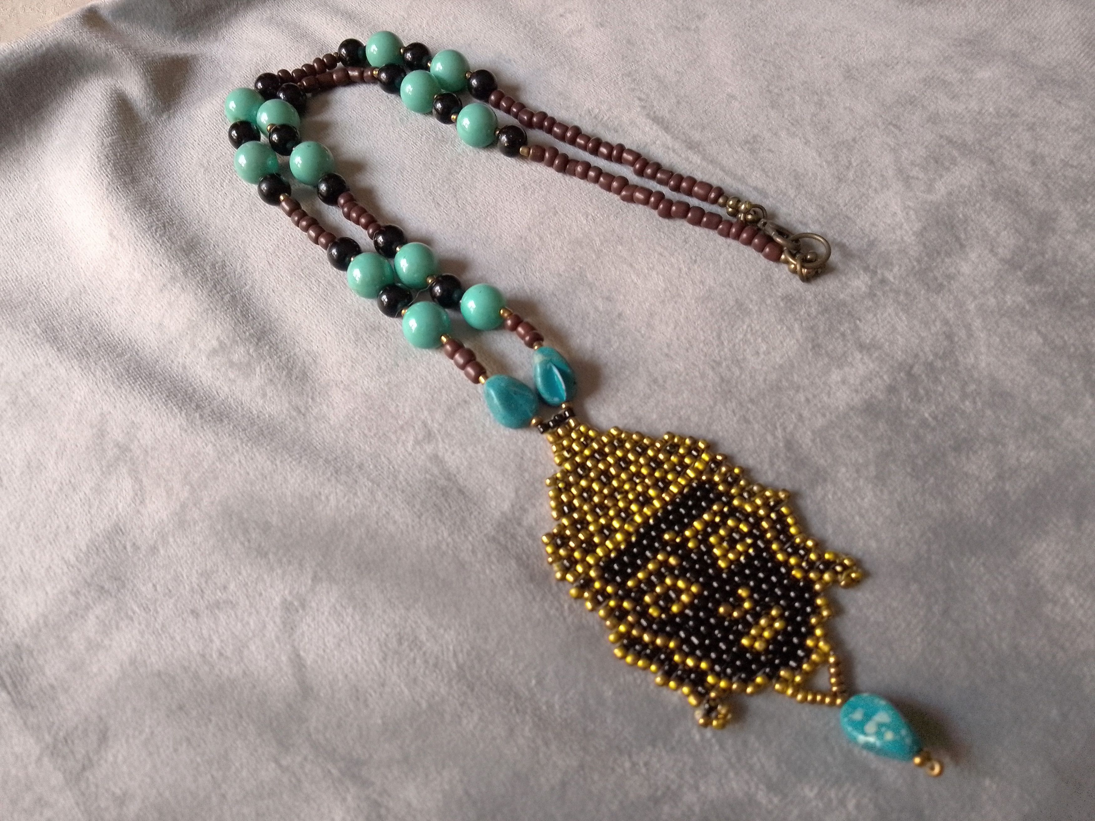Handmade Necklace Long Tibetan Pendant Buddha Black Turquoise Size ONE SIZE - 3 Thumbnail