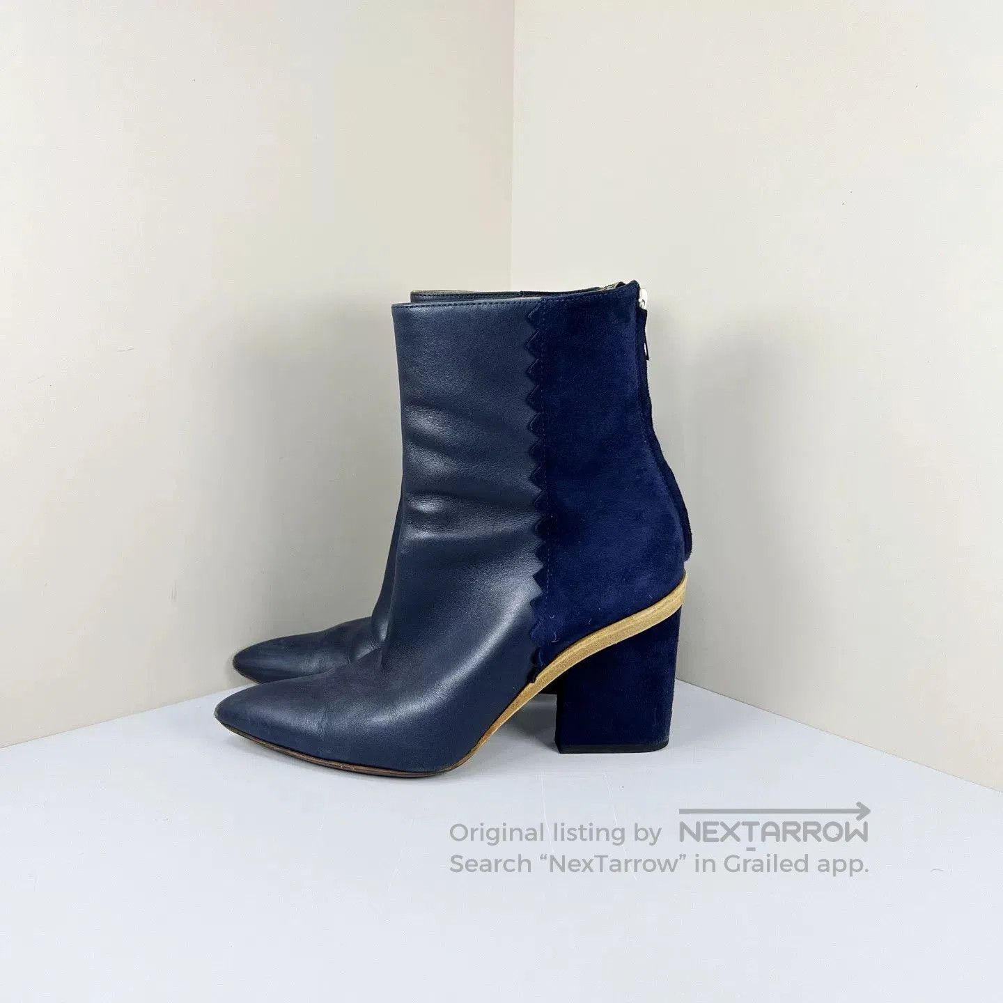 Hermes Hermes Dark Blue Sheepskin Ankle Boots. Size US 5 / IT 35 - 1 Thumbnail