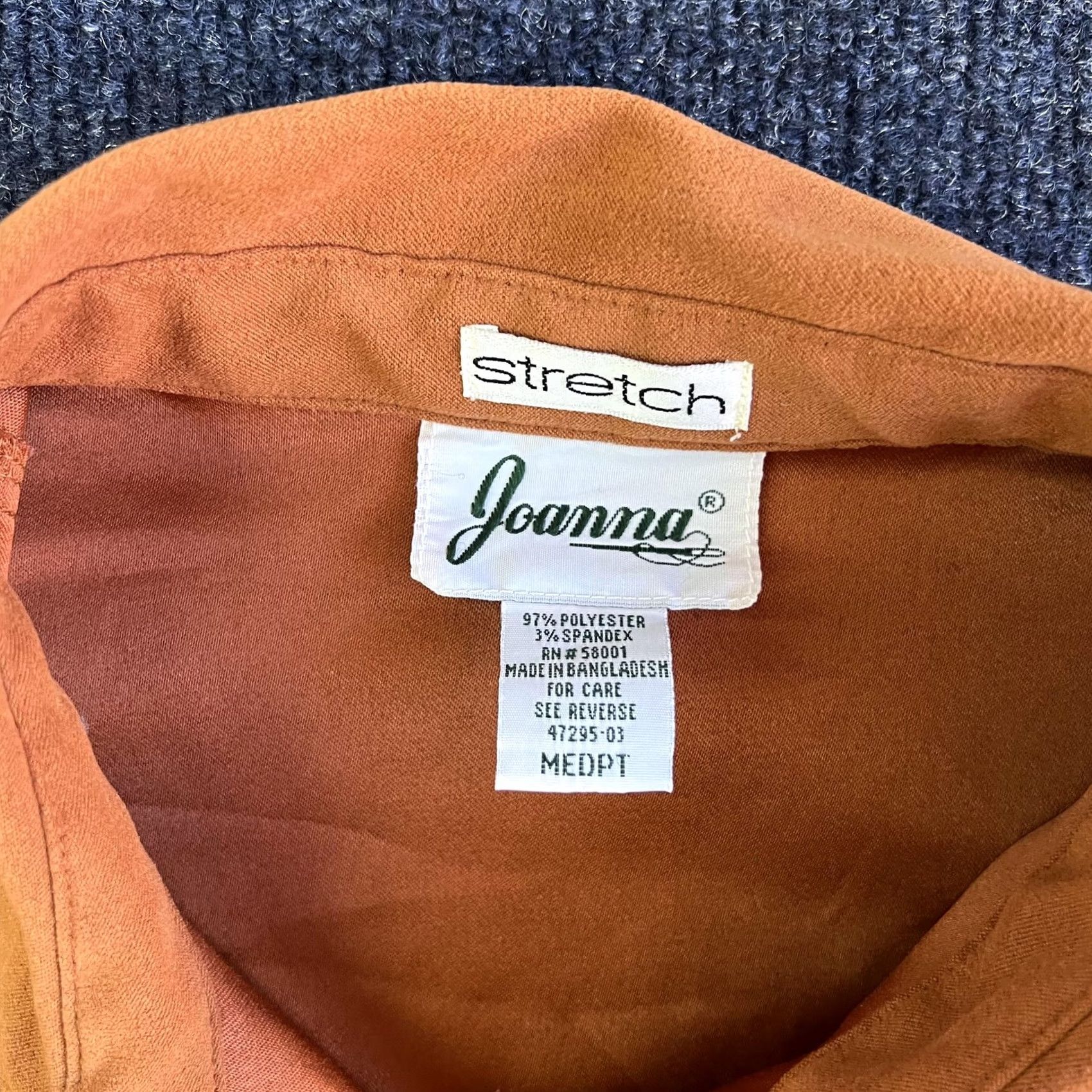 Velvet VINTAGE Joanna Shirt Womens M Petite Orange Velvet Stretch Long Sleeve Button Up Size M / US 6-8 / IT 42-44 - 2 Thumbnail