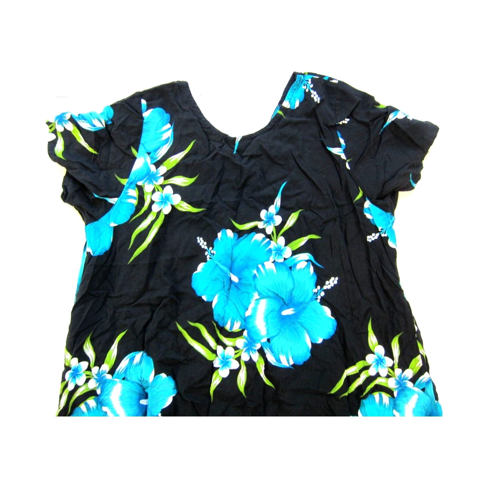 ALOHAS VINTAGE Aloha Hawaiian Fashion Rayon Black Blue Green Floral Short Sleeve Smock Dress L Size 36" / US 14 / IT 50 - 5 Thumbnail