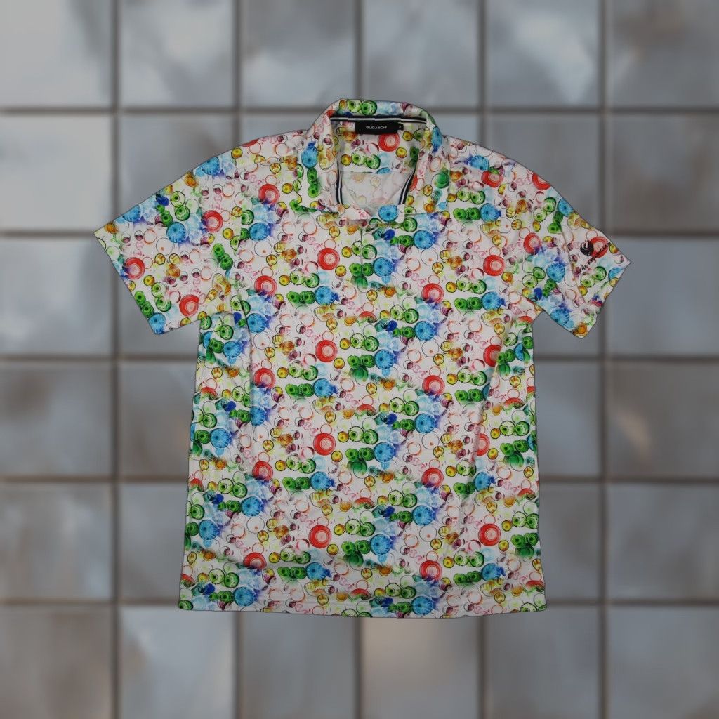 BUGATCHI Bugatchi Polo Shirt Mens L White Multicolor Abstract Print The Phoenician Golf Short Sleeve Embroidered Circle Graphic Print Size US L / EU 52-54 / 3 - 1 Thumbnail