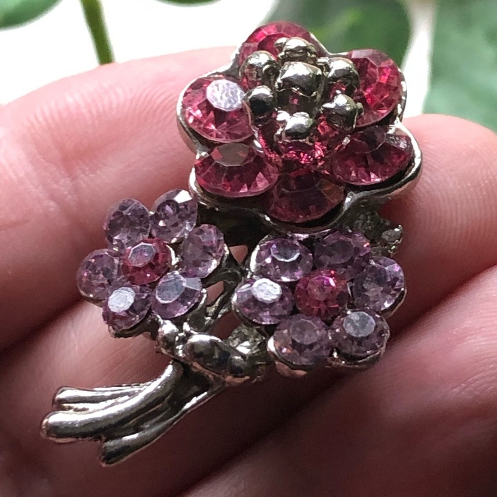 Vintage Vintage 80s pink and lilac stone floral pin brooch Size ONE SIZE - 1 Thumbnail