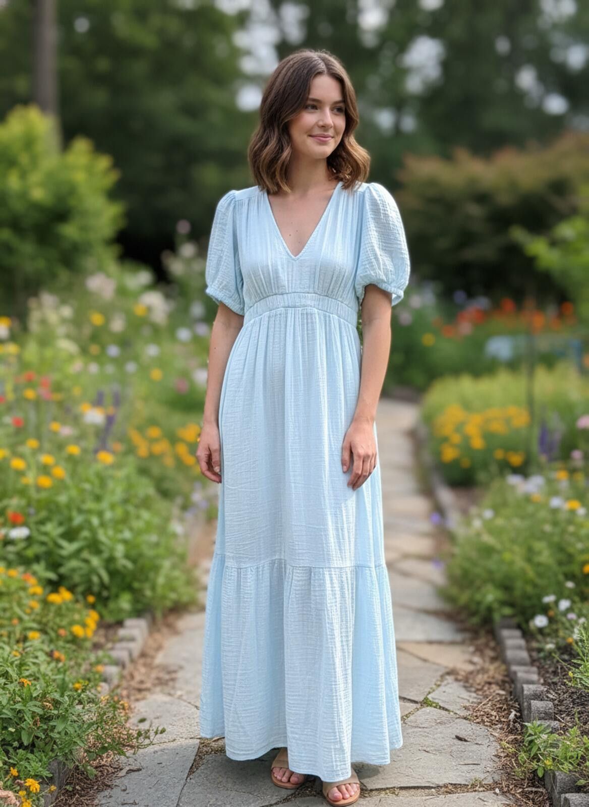 G-Star Stark X Guaze Light Blue Puff Sleeve Maxi Dress M $188 Size M / US 6-8 / IT 42-44 - 1 Thumbnail