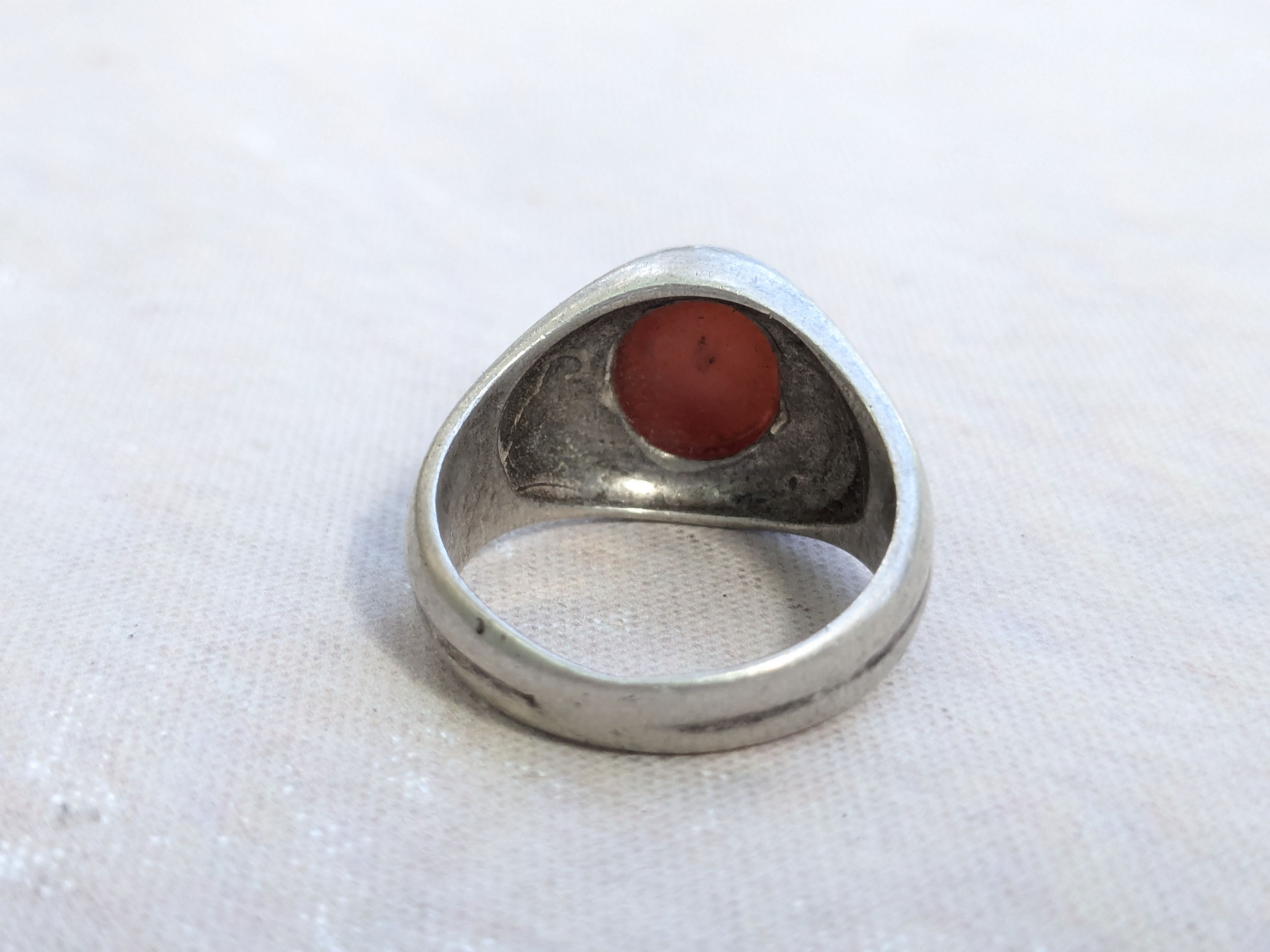 Jewelry Vintage Sterling Silver Ring Pink Coral 8.5 Oval Cabochon Size ONE SIZE - 7 Thumbnail