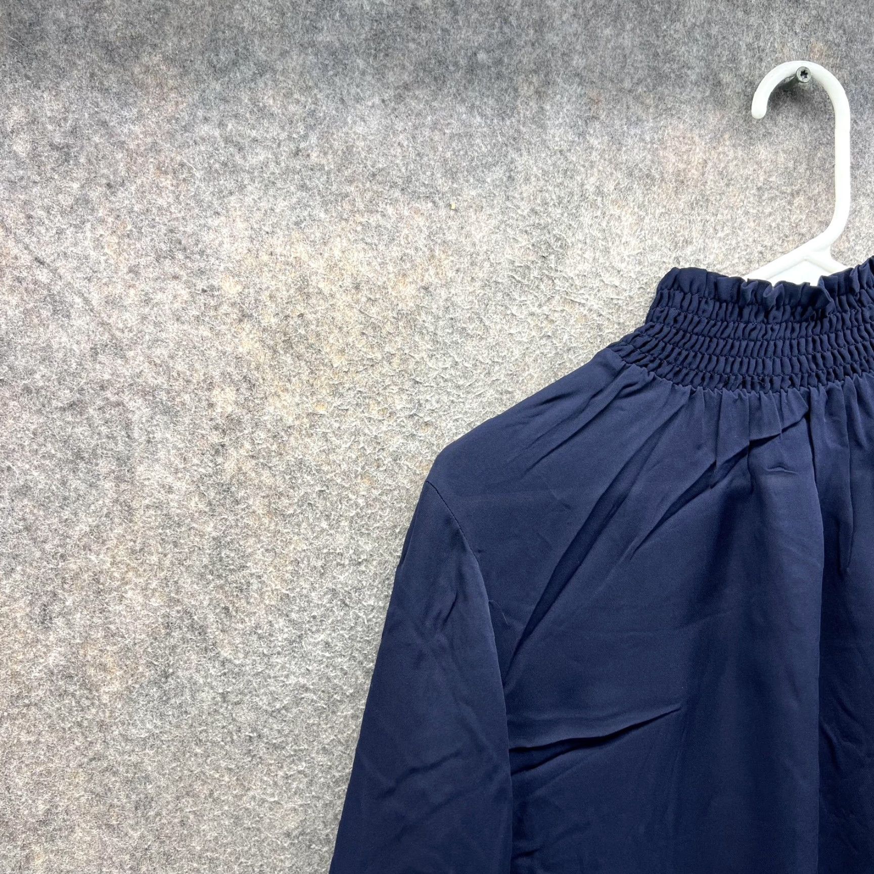 KOBI HALPERIN Kobi Halperin Blouse Womens XS Navy Blue 100% Silk Mock Neck Ruffle Cuff Top Smocked Lightweight Long Sleeve Modern Classic Size XS / US 0-2 / IT 36-38 - 4 Thumbnail