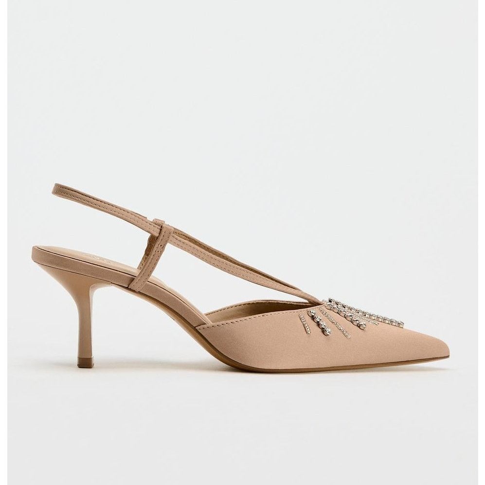 Zara ZARA Beige Rhinestone Slingback Heels NWT Size US 7.5 / IT 37.5 - 17 Thumbnail