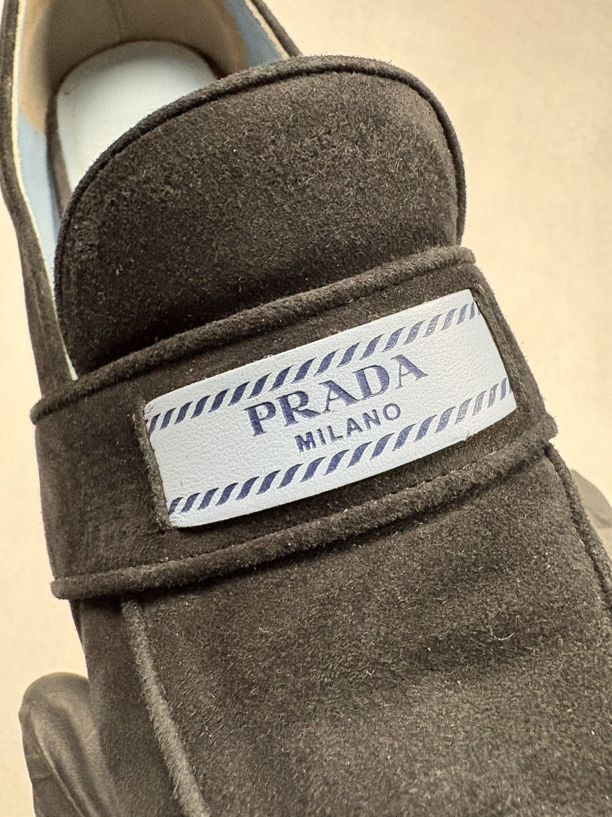 Prada Prada Milano Suede Logo Strap Block Heel Loafers Black 38.5 Size US 8.5 / IT 38.5 - 8 Thumbnail