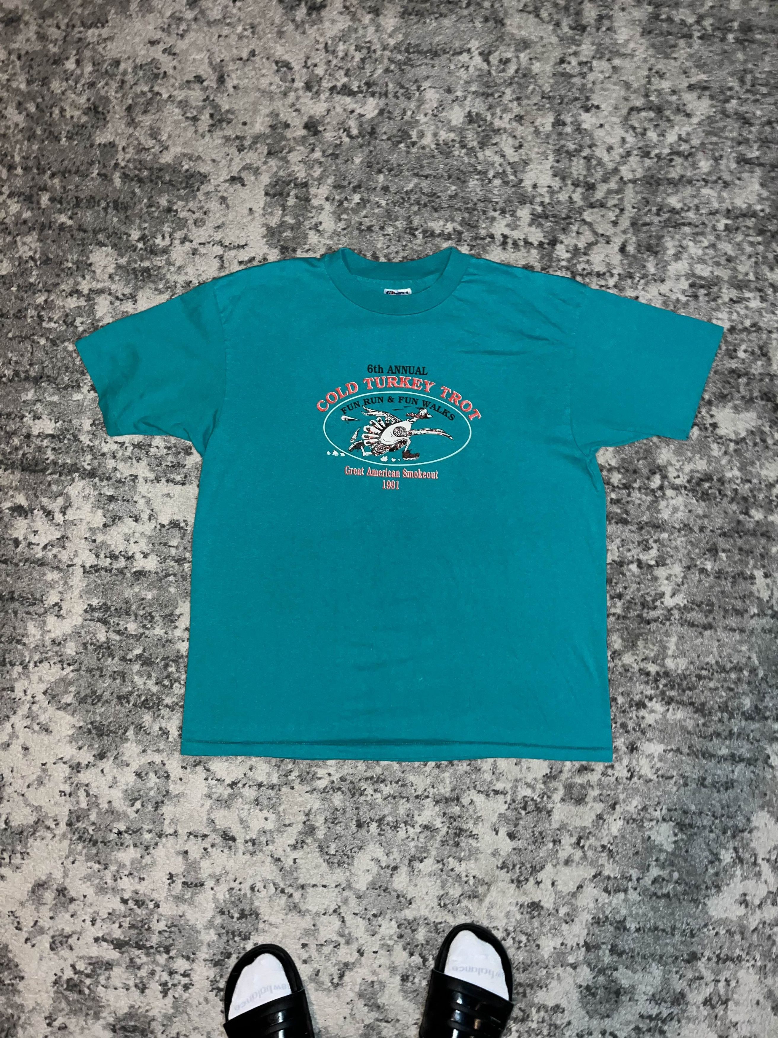 Vintage 90s Cold Turkey Trot Thanksgiving Shirt Size US XL / EU 56 / 4 - 1 Thumbnail