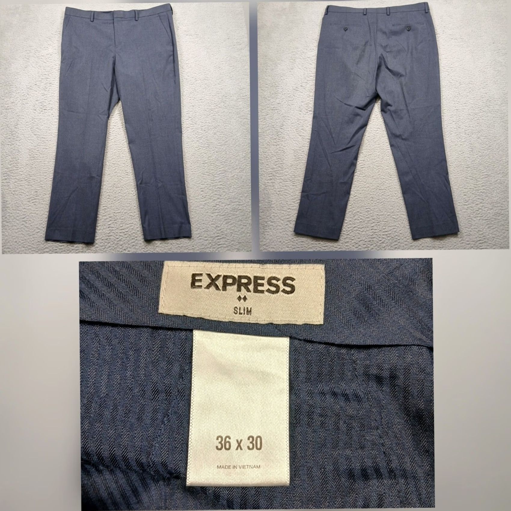 Express Express Slim Fit Dress Pants 36x30 Blue Flat Front Business Casual Men Size US 36 / EU 52 - 2 Thumbnail