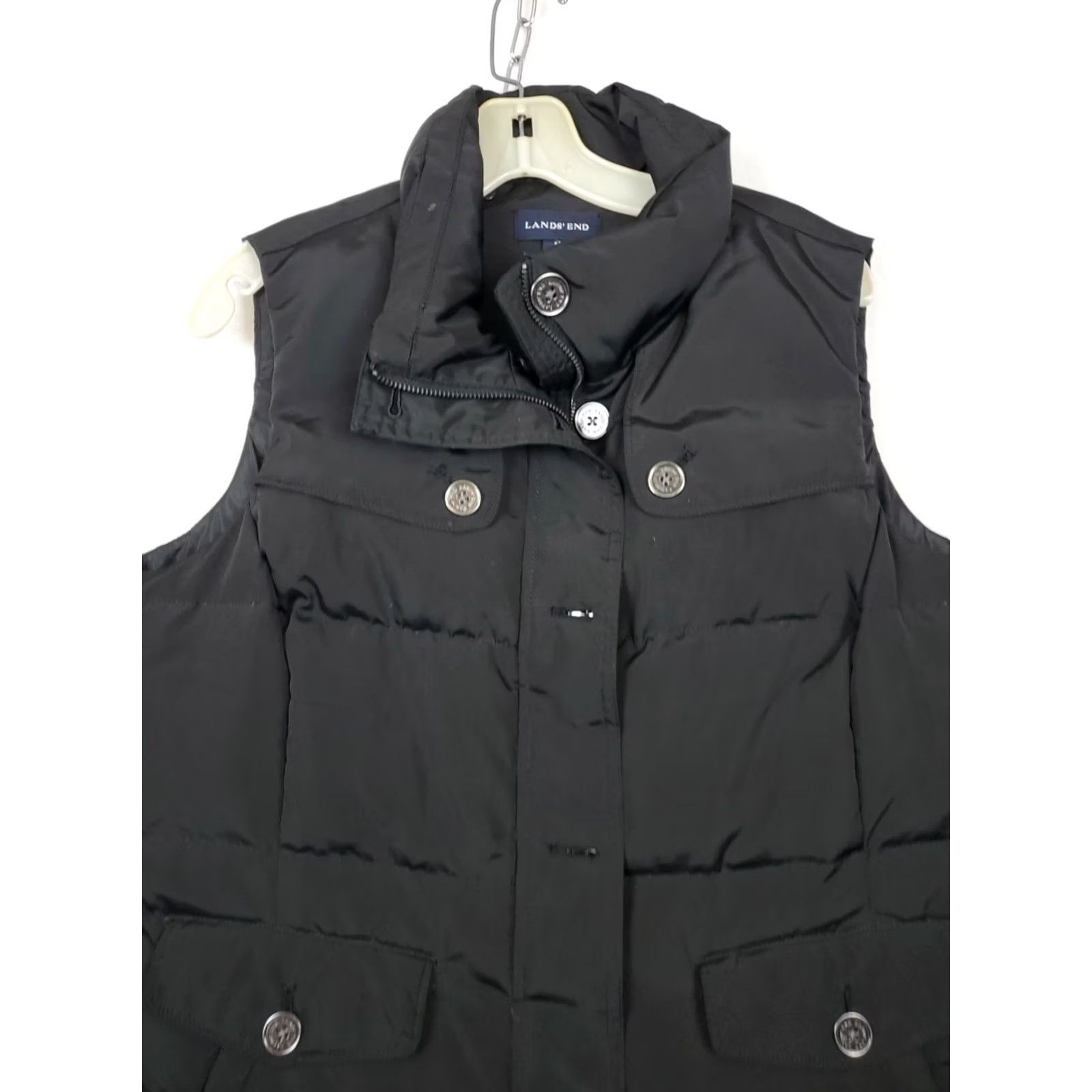 Lands' End VINTAGE Lands End Black Down Puffer Vest Quilted Button Flap Pockets Full Zip Mid-Length Size M Womens Size M / US 6-8 / IT 42-44 - 3 Thumbnail