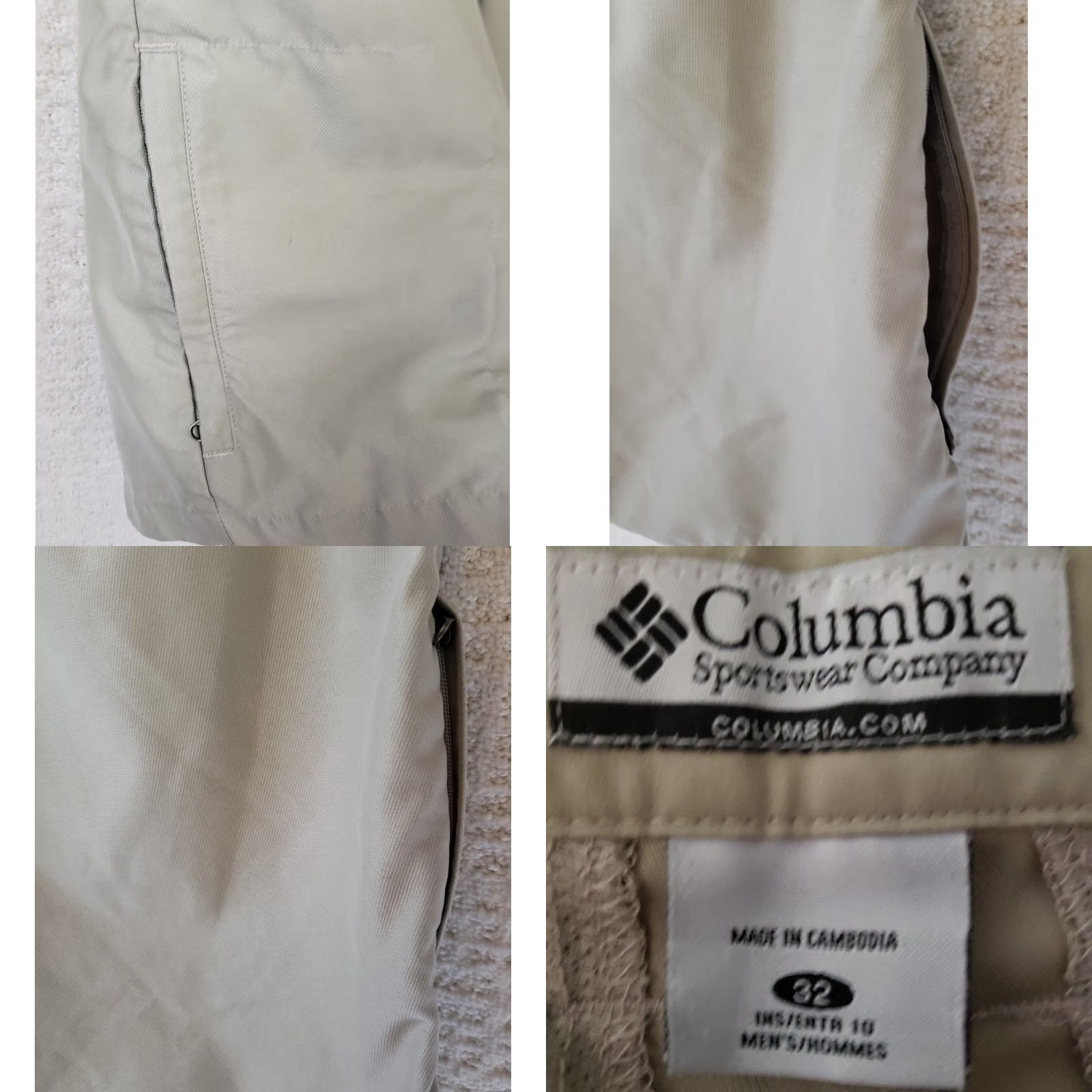 Vintage Columbia Men's Beige Shorts Bermuda 32x10 Cargo Pocket Zipper Flat Front Lightweight Breathable Polyester Short Inseam 10" Casual Outdoor Sports Logo Size US 32 / EU 48 - 8 Thumbnail