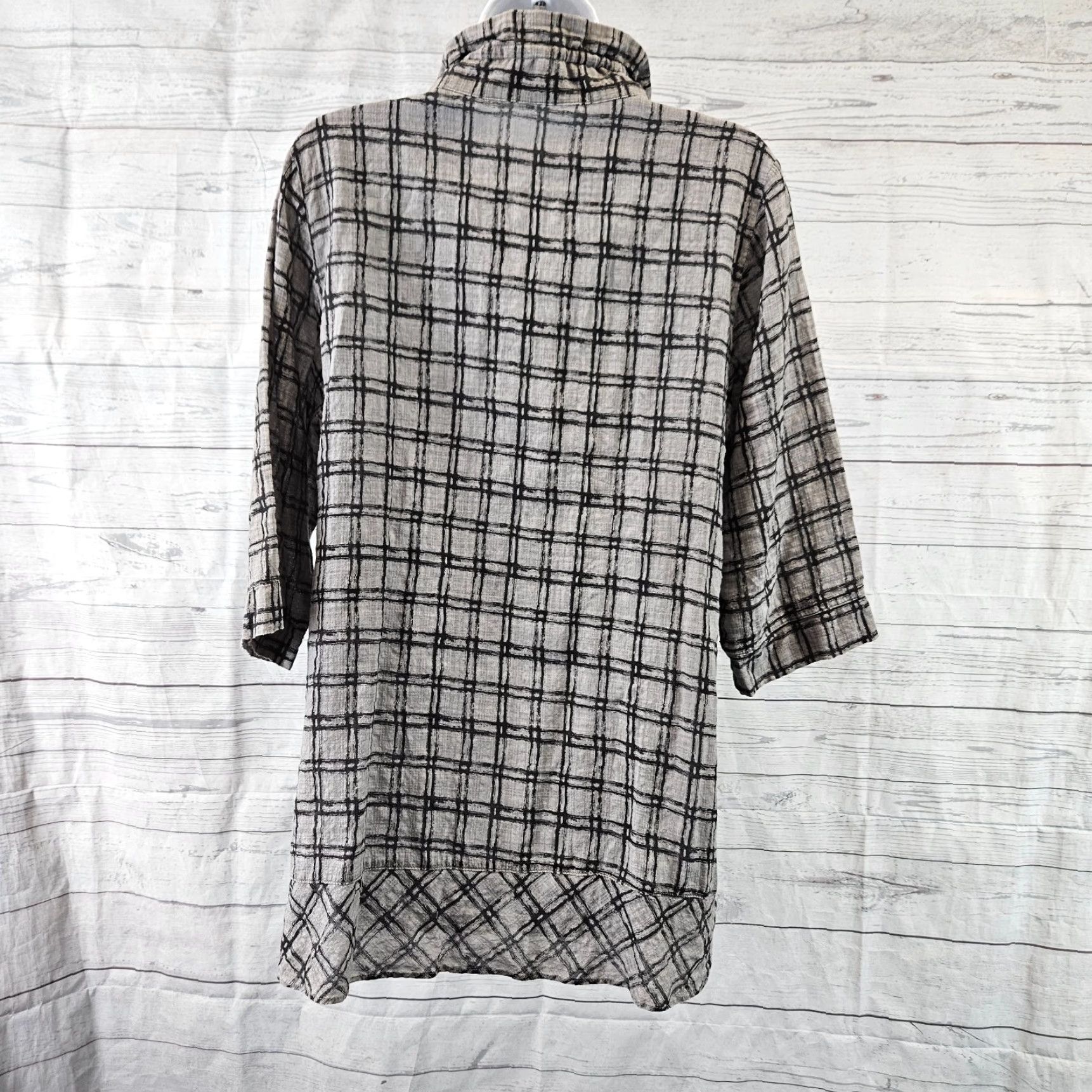 Vintage Terra SJ Apparel Womens Top Sz Medium Gray 3/4 Sleeve Collared Cotton Shirt Blouse Mens? Size M / US 6-8 / IT 42-44 - 4 Thumbnail